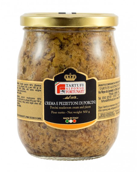 Crema e pezzettoni di porcini 500 g, in vasetto di vetro - Tartufi Alfonso Fortunati