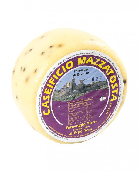 Formaggio Misto al pepe nero - ovino-vaccino 1,4-1,6 Kg - stagionatura 20 giorni - Caseificio Mazzatosta