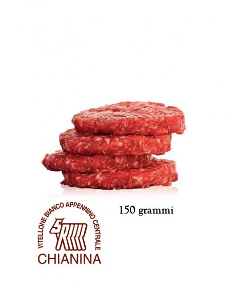 Hamburger di Chianina IGP 150g, in vaschetta ATM, cartone da n.32 pezzi - 4,8 Kg - Macelleria Carni IGP Certificate