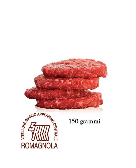 Hamburger di Romagnola IGP 150g, in skin, cartone da n.18 pezzi - 2,7 Kg - Macelleria Carni IGP Certificate