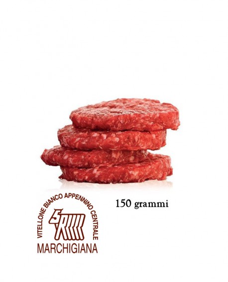 Hamburger di Marchigiana IGP 150g, in skin, cartone da n.18 pezzi - 2,7 Kg - Macelleria Carni IGP Certificate