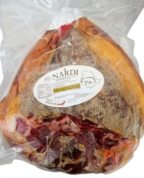 Prosciutto disossato PRESSATO, 8Kg sottovuoto artigianale-allevato in Italia-stag. 20 mesi Alta Norcineria-Prosciuttificio Nardi